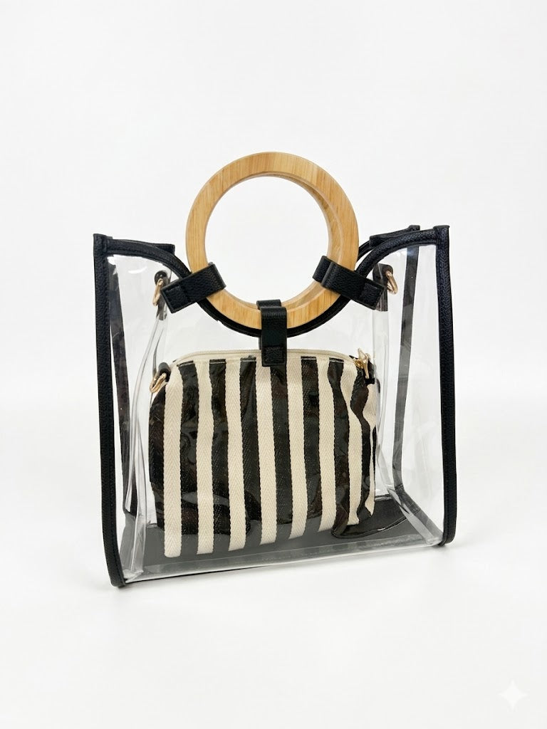Bolso Transparente con Asa Madera