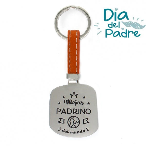 Llavero de Acero y Cuero Mejor Padrino del Mundo