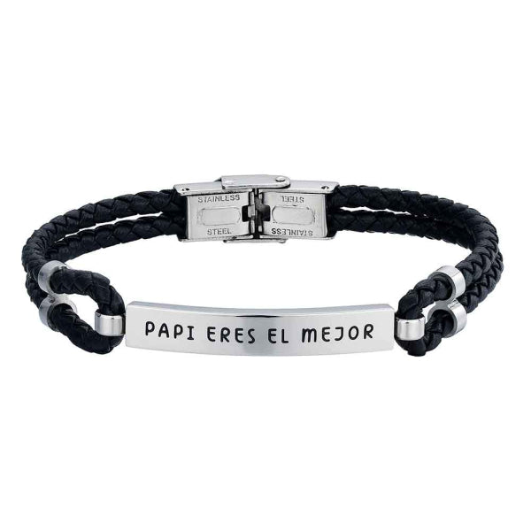 Pulsera Papi eres el mejor-Cuero y Acero