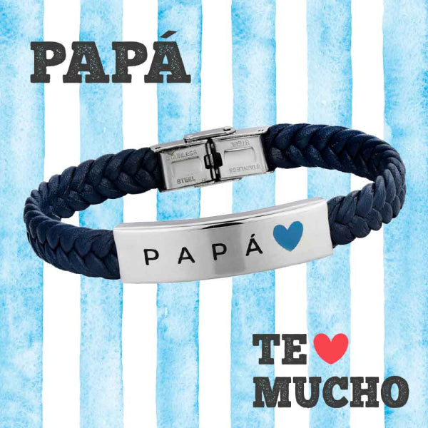 Pulsera Papá Azul Cuero y Acero
