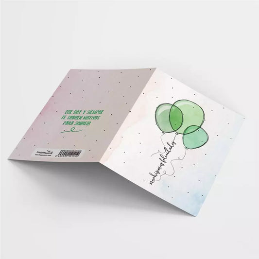 Postal: Muchísimas Felicidades (3 globos) - HAPPY MOTS