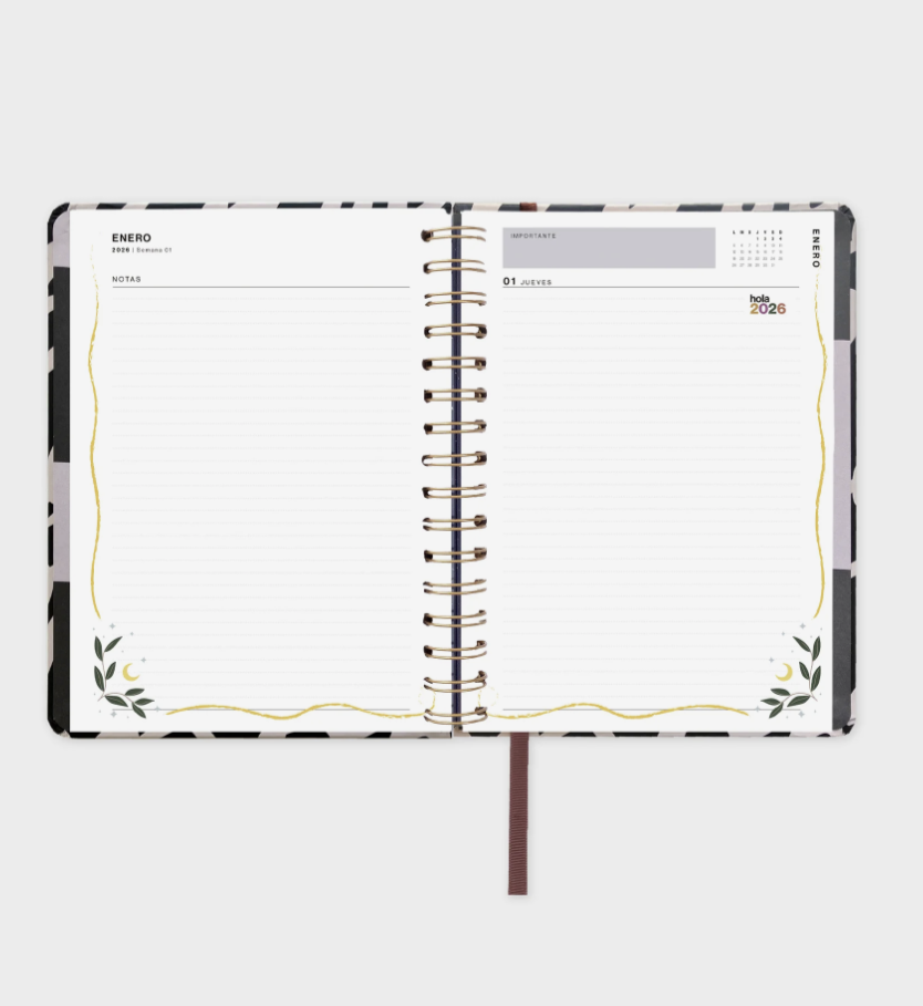 Agenda Anual 2026 "Noir" Día Página - UO