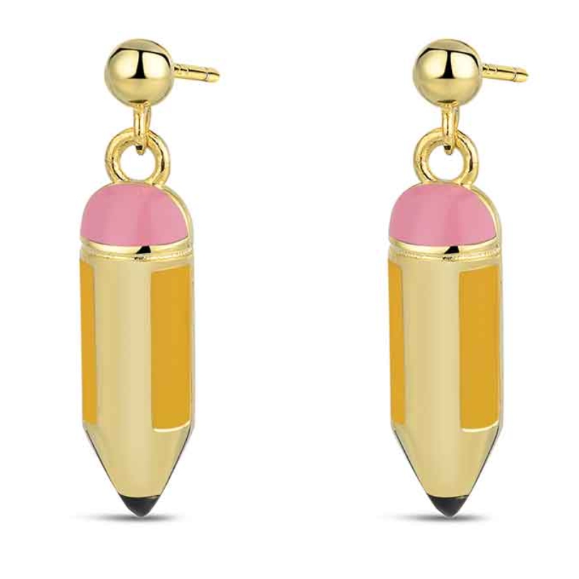 Pendientes Lápiz-Plata Chapado Oro-Be Love