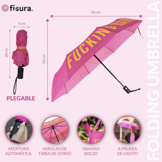 Paraguas plegable FUCKING RAIN ROSA - FISURA