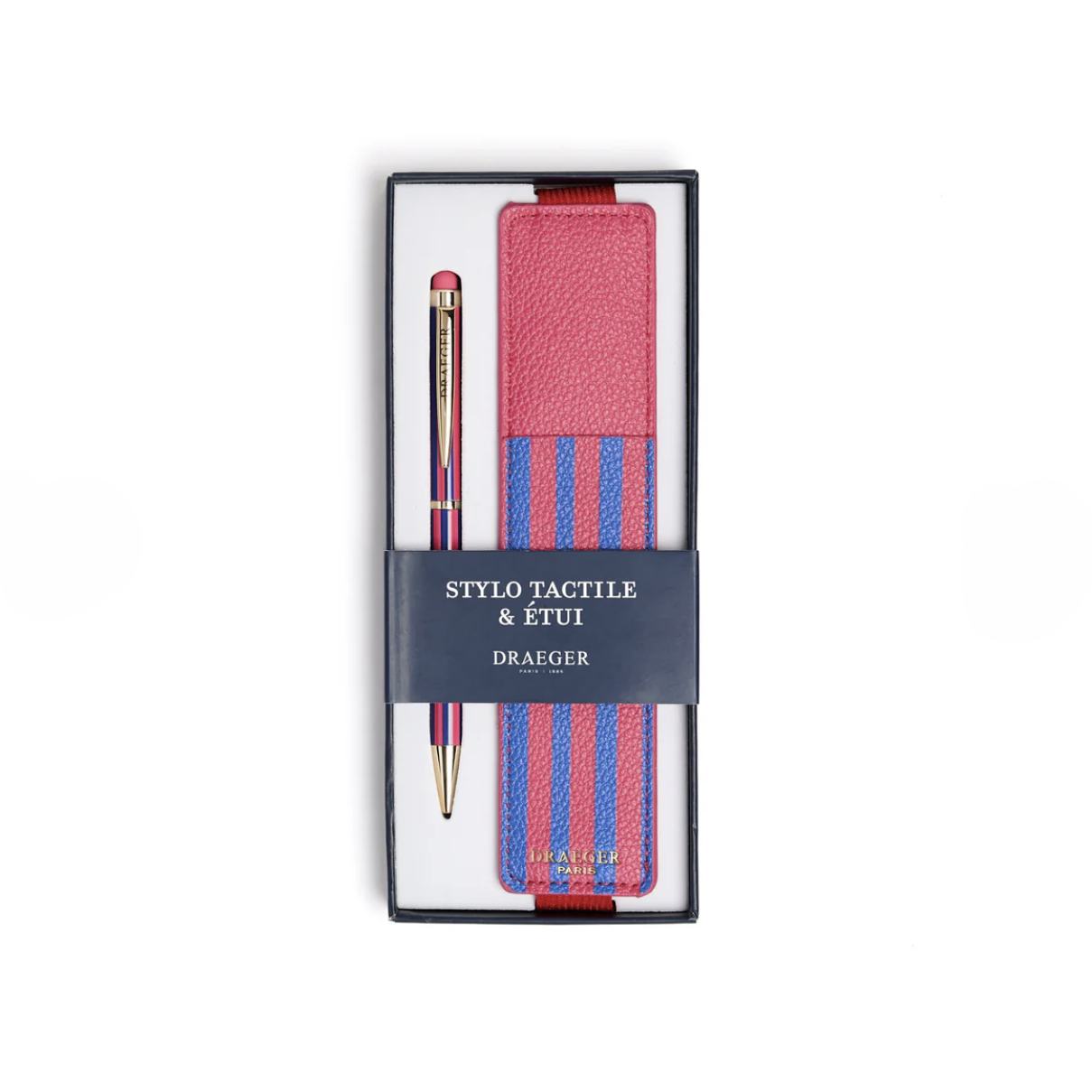 Pack estuche y bolígrafo RAYAS FRAMBUESA - DRAEGER