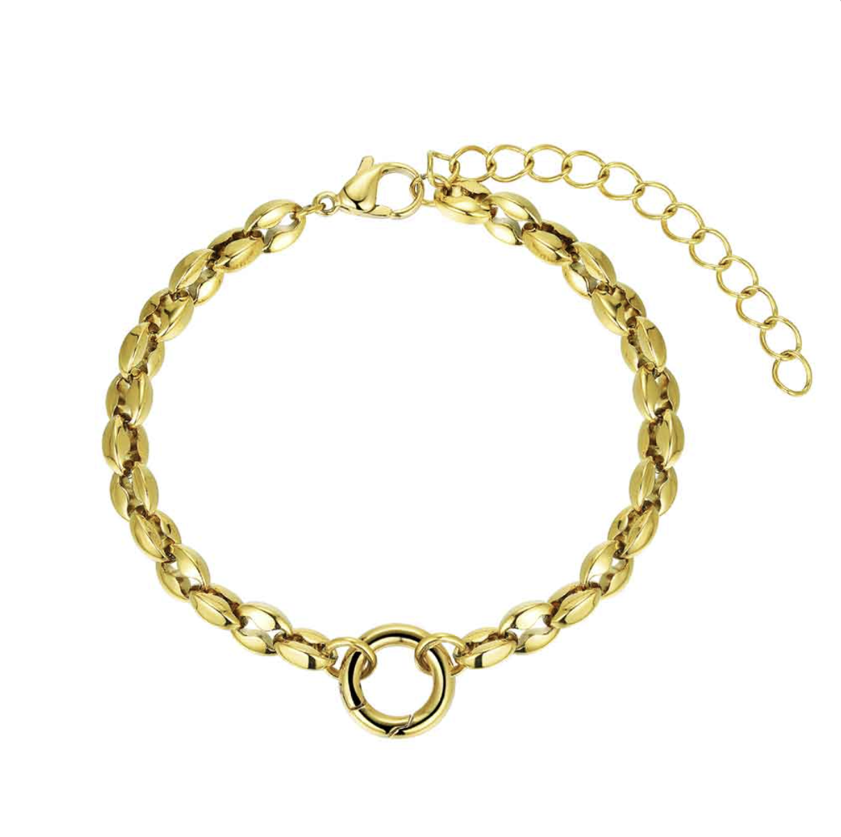 PULSERA CHARM DE ACERO BAÑADA EN ORO 18K