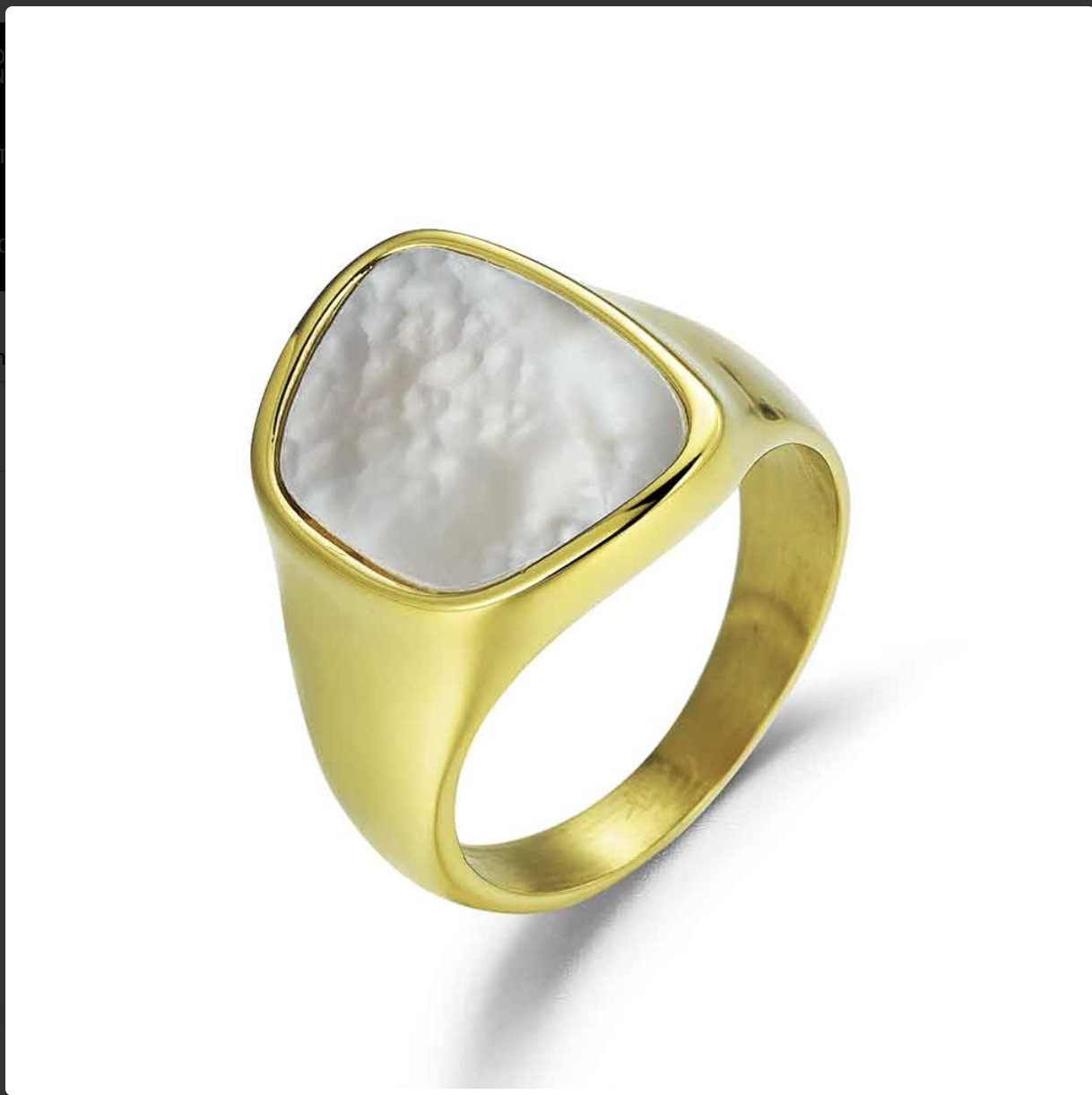 Anillo de acero 316 chapado 18 kt nácar 17.6 mm waterproof