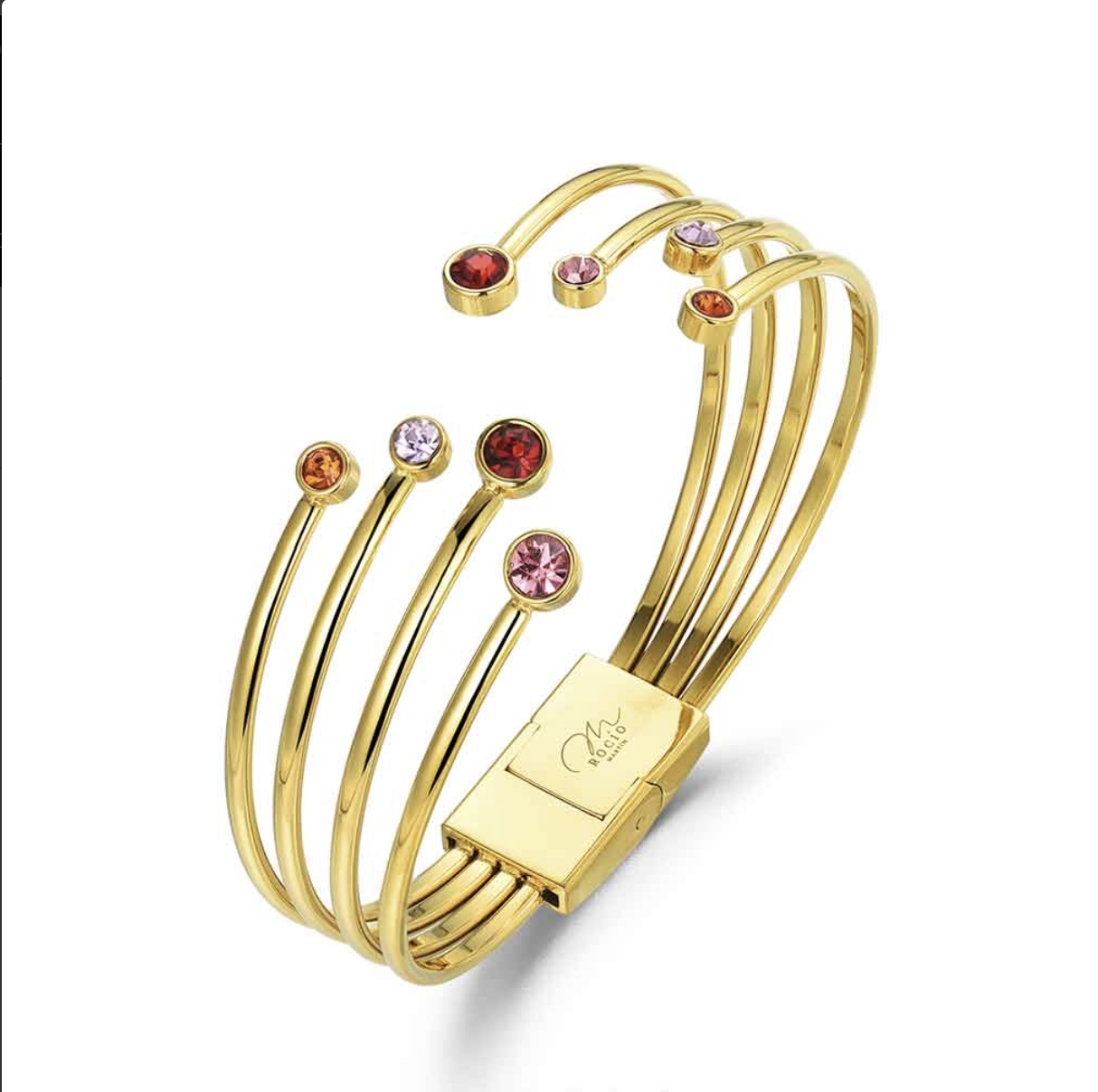 Brazalete de acero 316 chapado 18 kt cuatro hilos con cristales de color waterproof