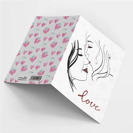 Postal LOVE Chicas Besándose- Happy Mots