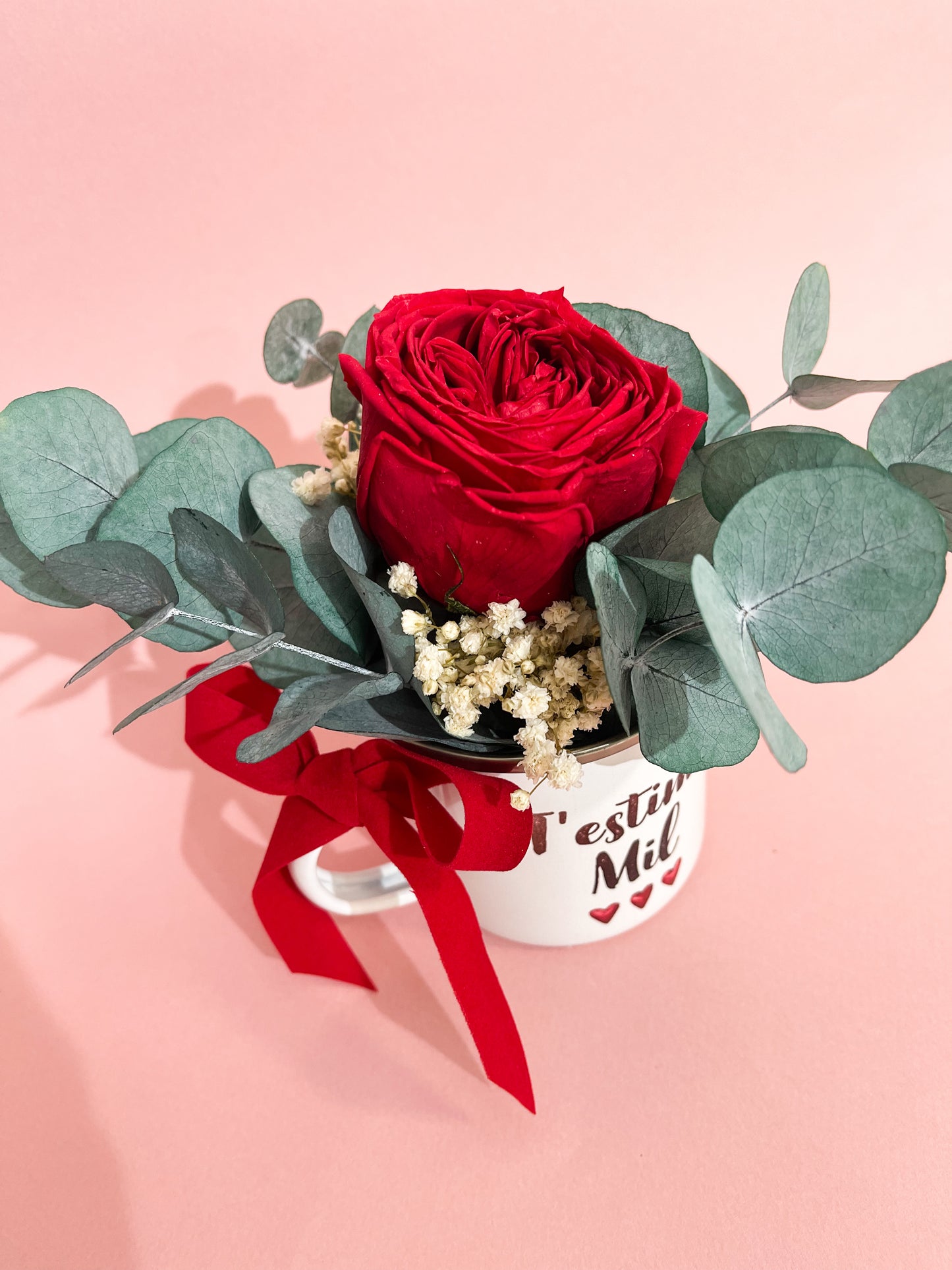 Rosa Eterna en Taza Vintage - T'estime Mil/ Te Quiero Mucho - Be Love