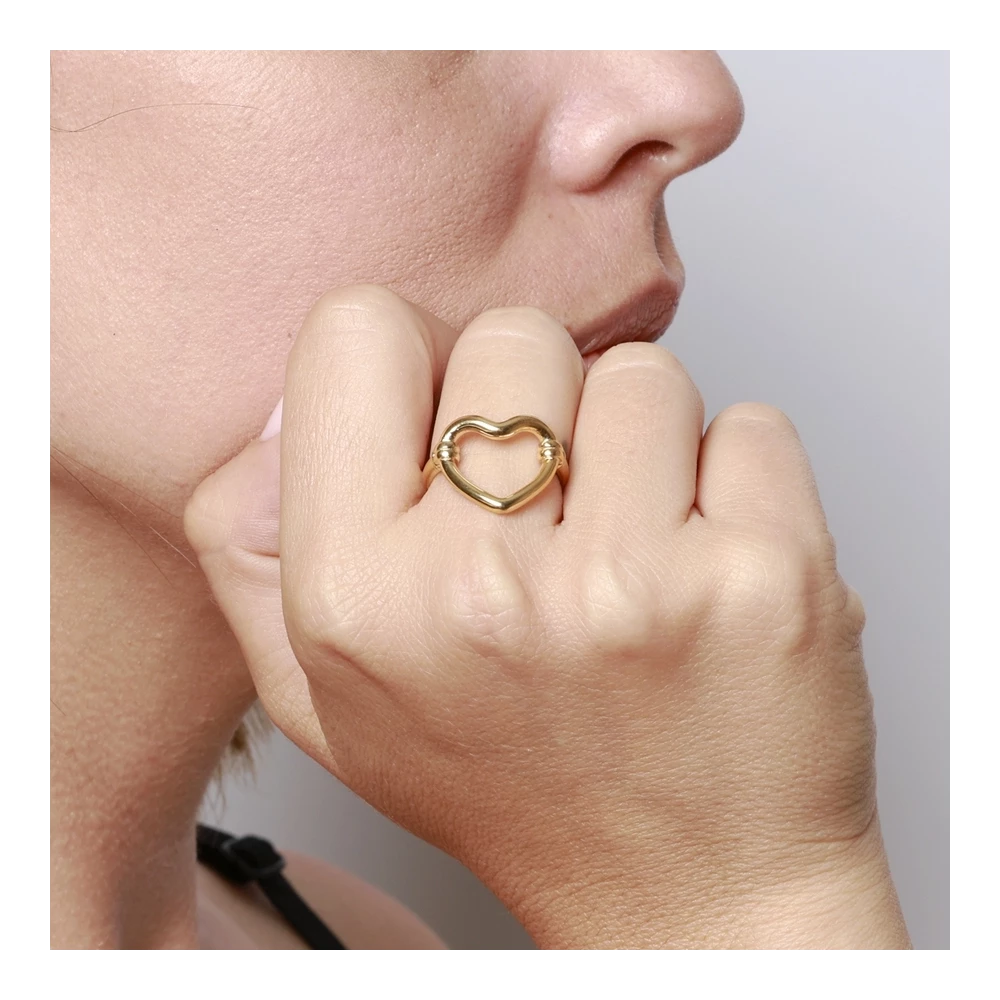 Anillo Corazón-Acero Chapado Oro