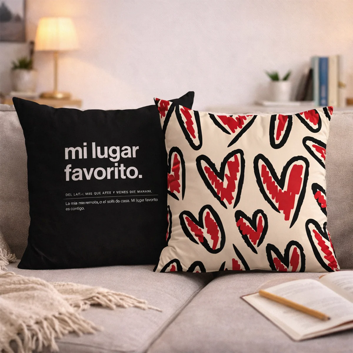 Funda de cojín "Mi lugar favorito" Definición Corazones - UO
