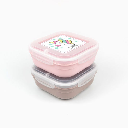 Pack 2 Fiambreras herméticas personalizadas, Arcoíris y Unicornio, color Topo y Rosa- Mi Pipo