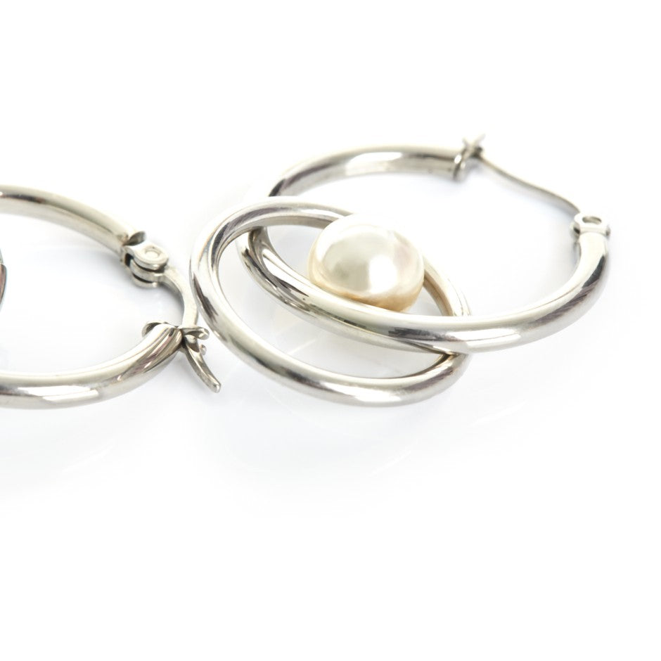 PENDIENTE DOBLE ARO Y PERLA- Alexah