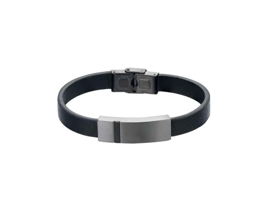 Pulsera de Caballero Acero Gris y Cuero 8 mm - Mr Jewel