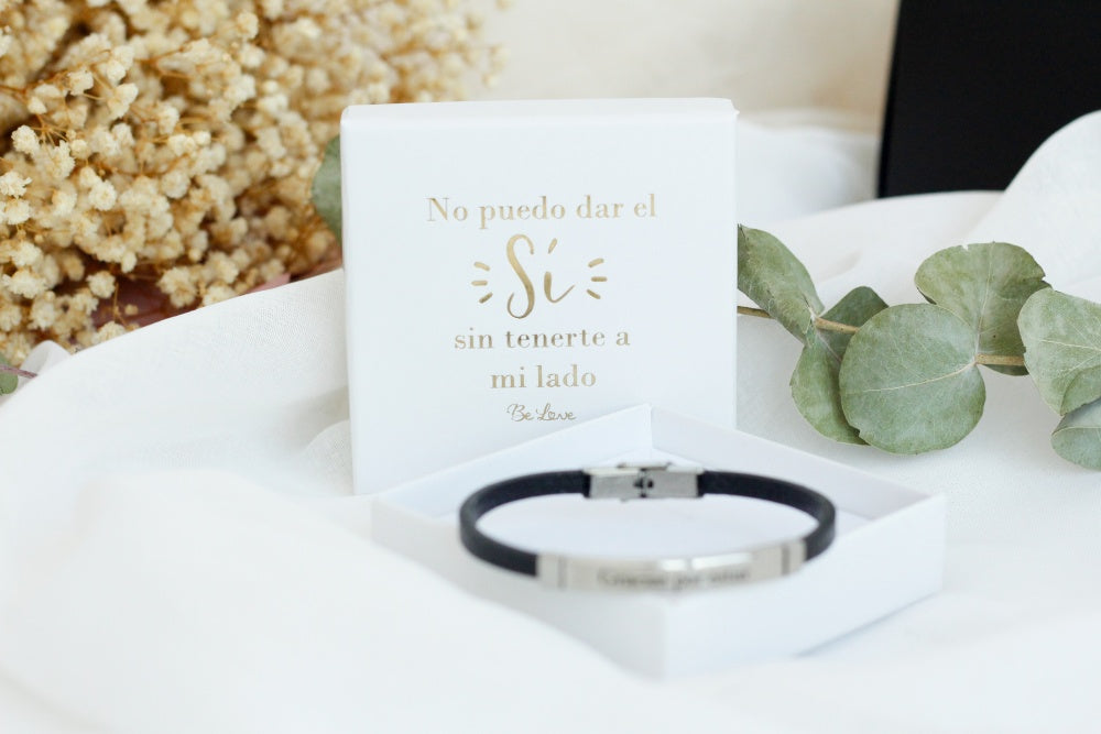 Pulsera Acero y Cuero GRACIAS POR ESTAR-Be Love