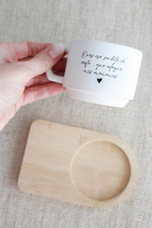 Taza de café con Base de Madera- Be Love