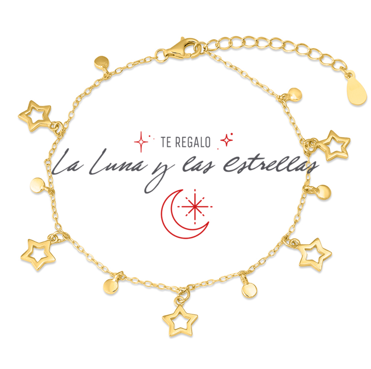 PULSERA ESTRELLAS Y LUNAS- Plata Chapado Oro
