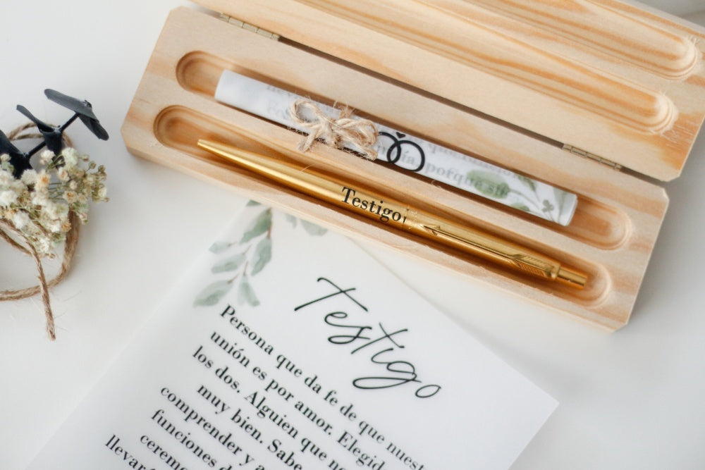 Bolígrafo de testigo de boda con estuche personalizado - NOVIASBOX