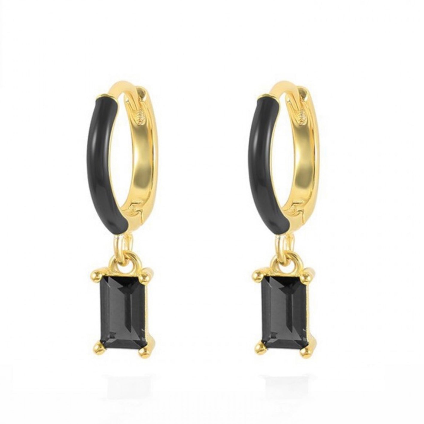 Pendientes Aro Dorado Esmalte Circ Negra