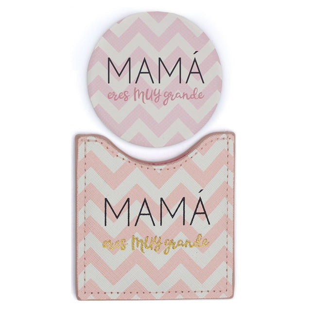 Espejo de Bolsillo MAMÁ ERES MUY GRANDE Beig Blanco Negro y Rosa - DRAEGER