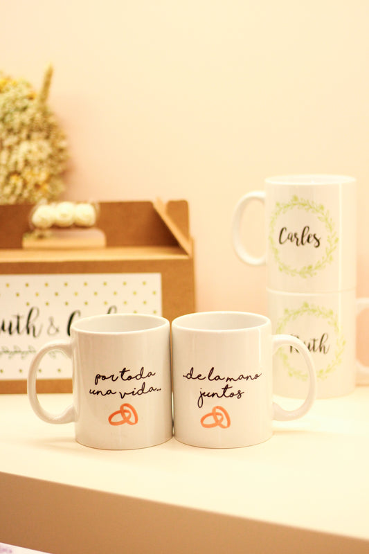 Kit Personalizado Tazas “Por toda una vida...de la mano juntos”- Be Love
