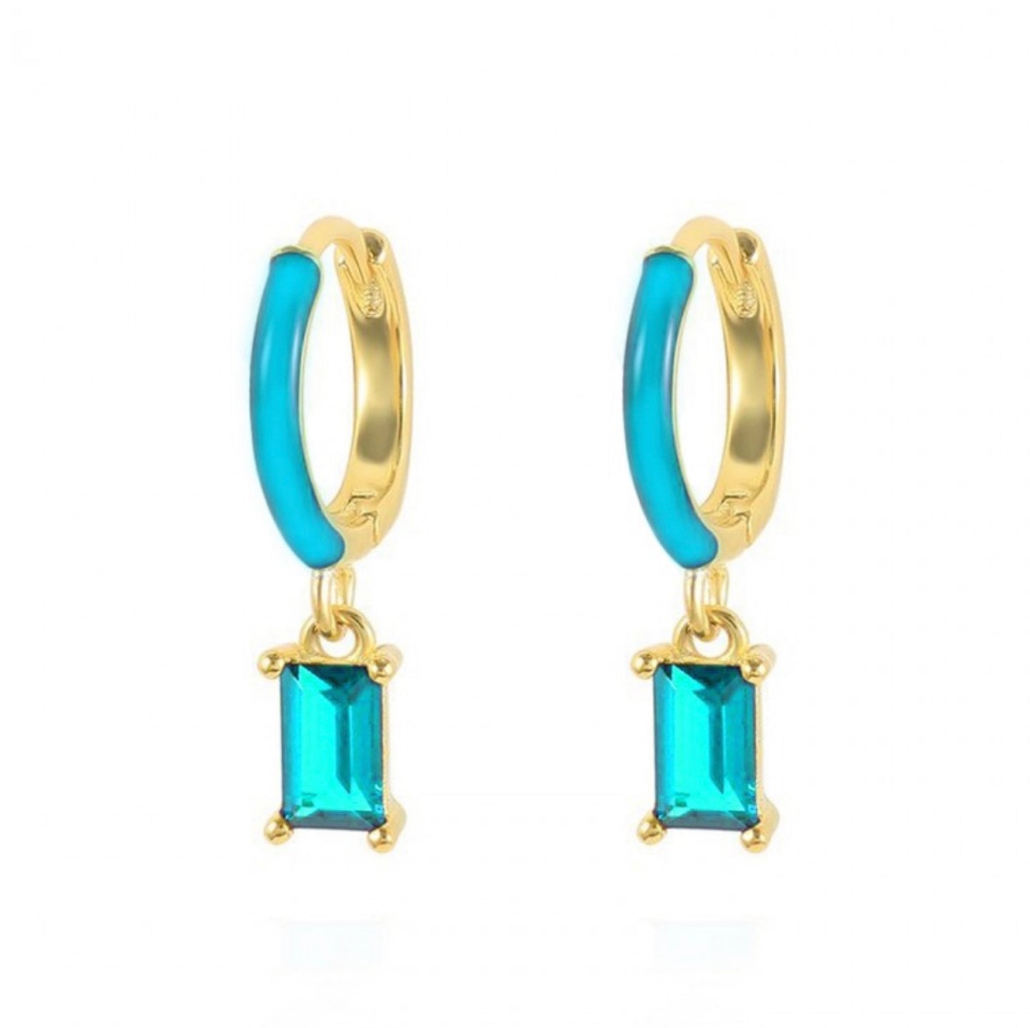 Pendientes Aro Dorado Esmalte Circ Turquesa