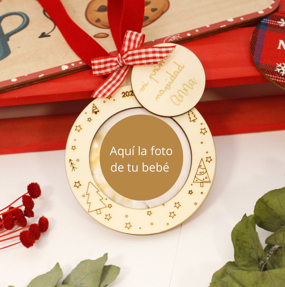 Bola de Navidad de Madera con Foto-Personalizada