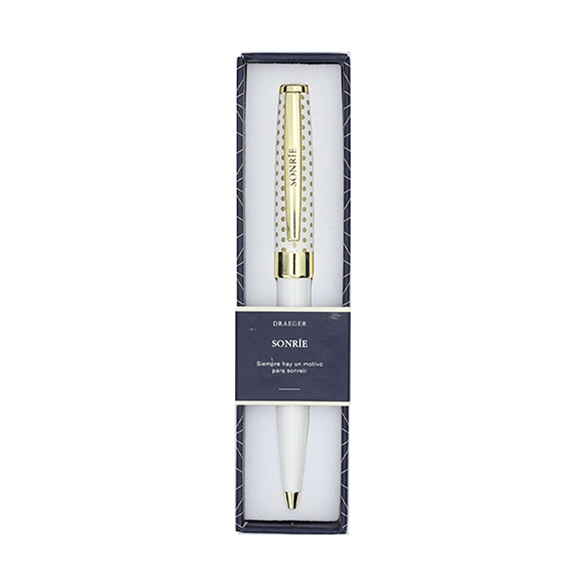 Bolígrafo SONRÍE Blanco y Dorado - DRAEGER