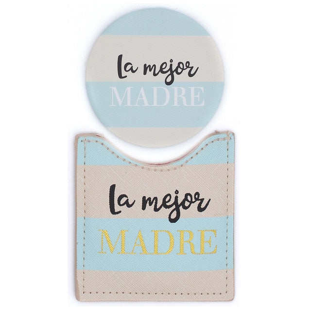 Espejo de Bolsillo LA MEJOR MADRE Rosa Beige Dorado y Negro - DRAEGER