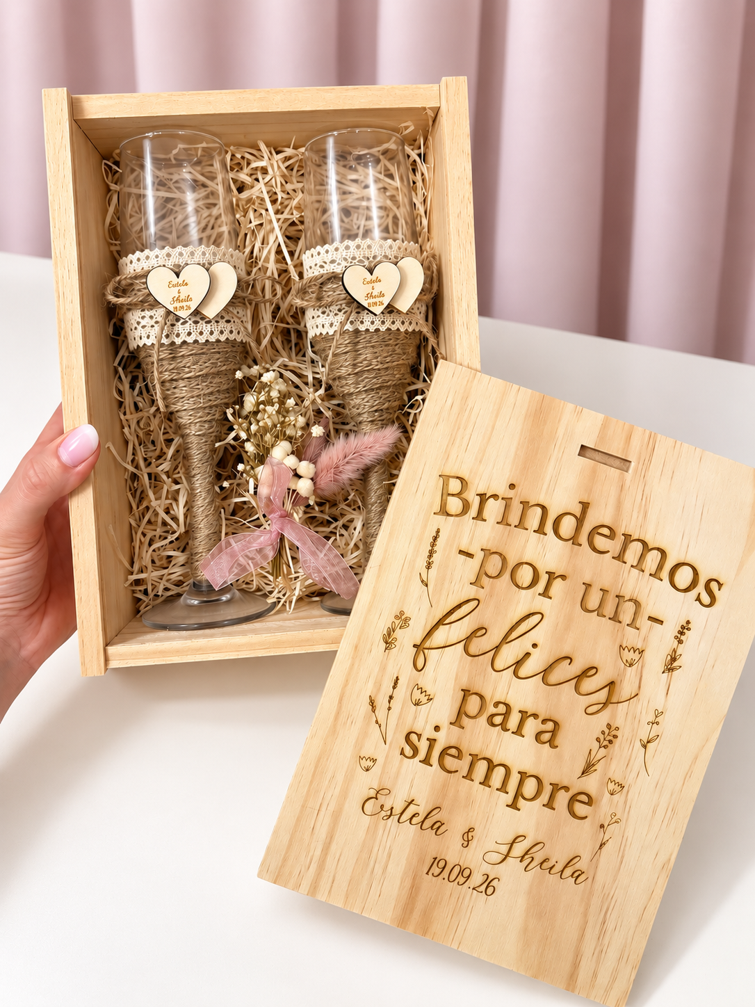Copas de Cava Vintage Personalizable Brindemos por un felices para siempre-Be Love