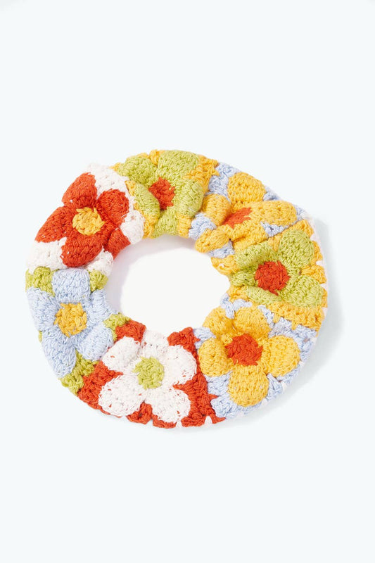 Coletero elástico de crochet flores 13 cm