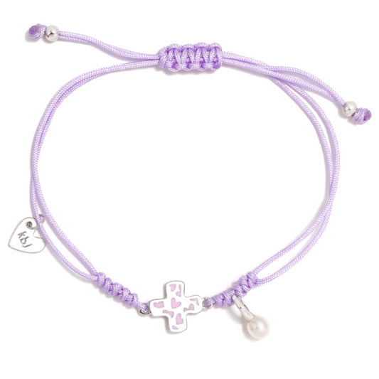 Pulsera CORDÓN LILA PENÉLOPE CRUZ CON CORAZONES ROSAS - ARP