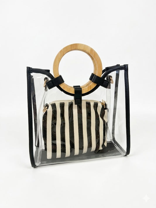 Bolso Transparente con Asa Madera
