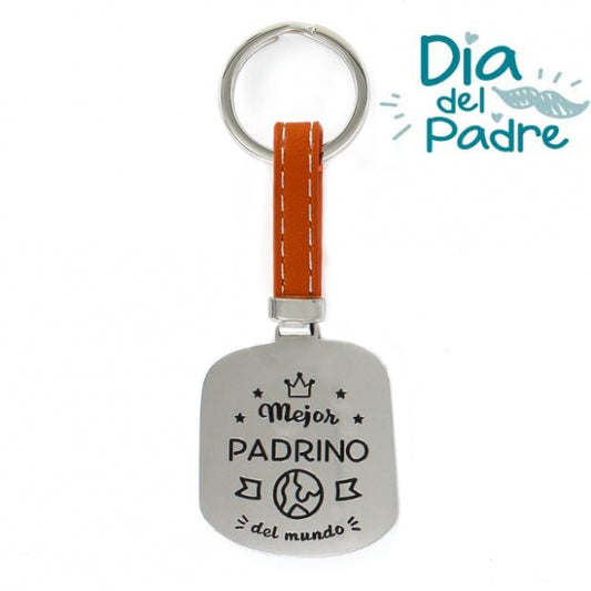 Llavero de Acero y Cuero Mejor Padrino del Mundo