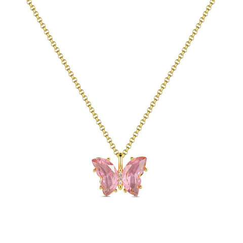 Gargantilla Mariposa Circonita Rosa Plata Chapado Oro-Be Love