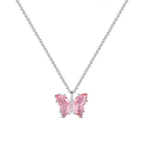 Gargantilla Mariposa Circonita Rosa Plata de Ley-Be Love