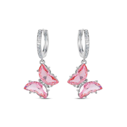 Pendientes Mariposa Circonita Rosa Plata de primera Ley-Be Love
