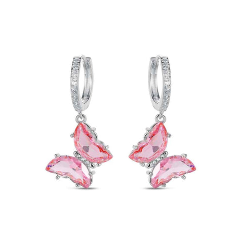 Pendientes Mariposa Circonita Rosa Plata de primera Ley-Be Love