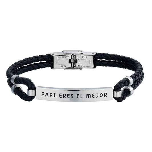 Pulsera Papi eres el mejor-Cuero y Acero
