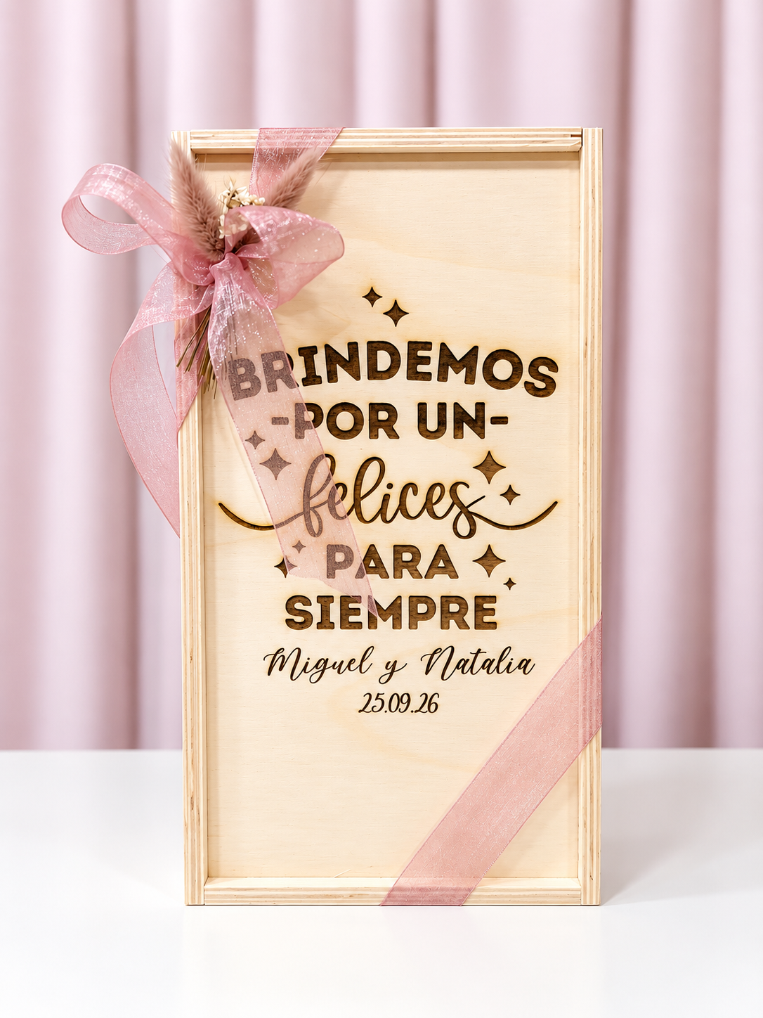 Copas de Cava Personalizadas Con Caja de Madera Brindemos por un Felices para Siempre-Be Love