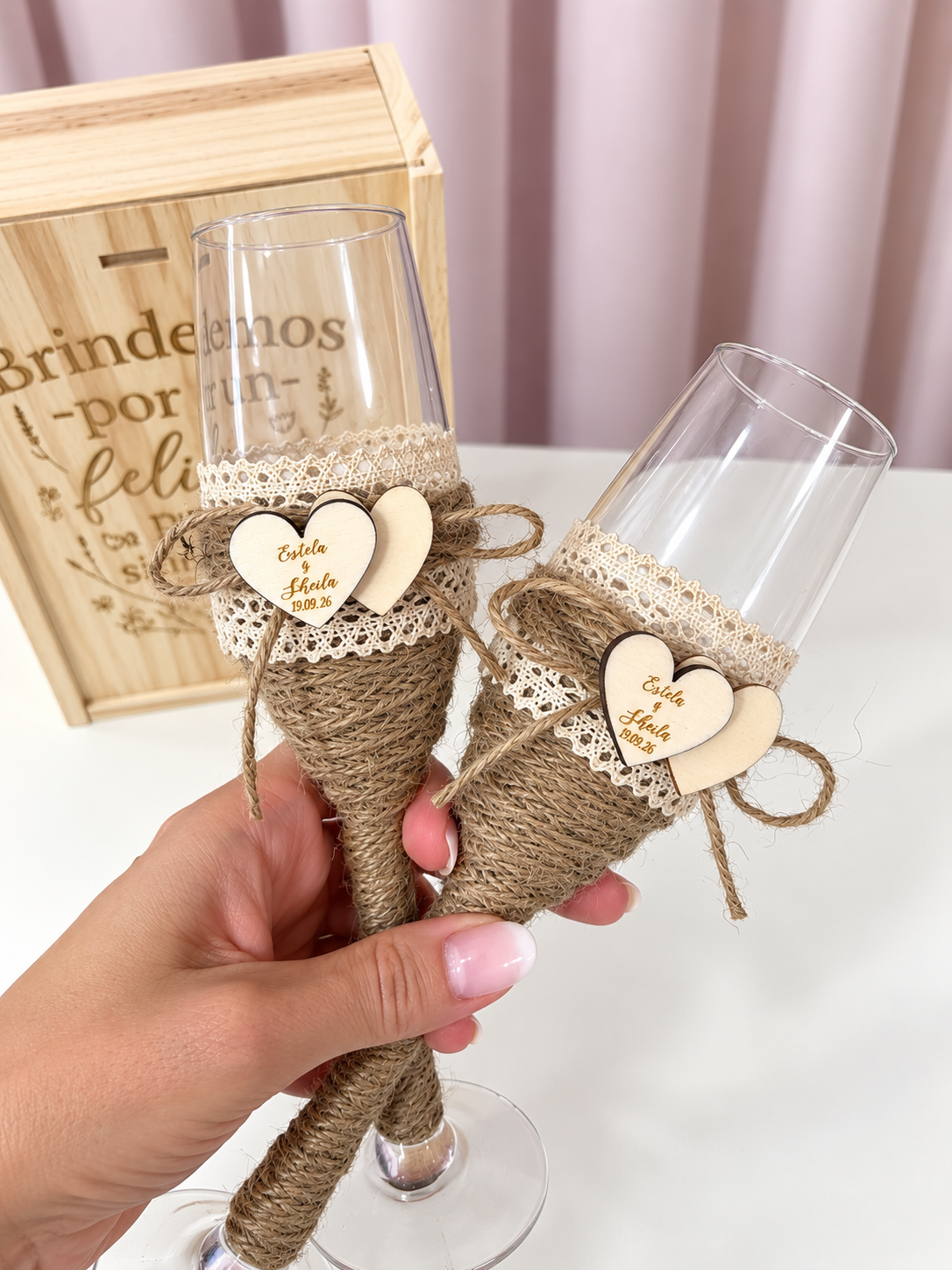 Copas de Cava Vintage Personalizable Brindemos por un felices para siempre-Be Love