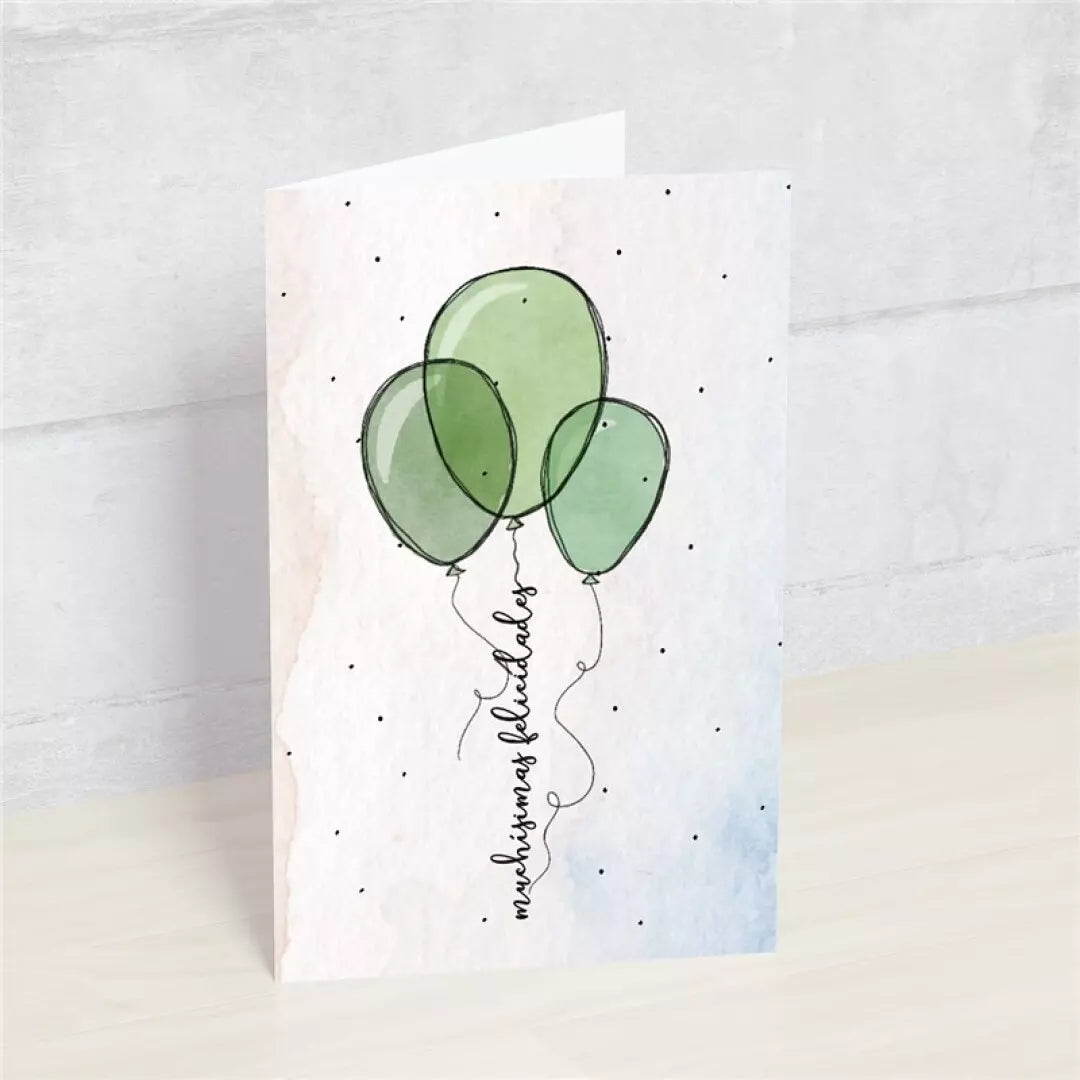 Postal: Muchísimas Felicidades (3 globos) - HAPPY MOTS