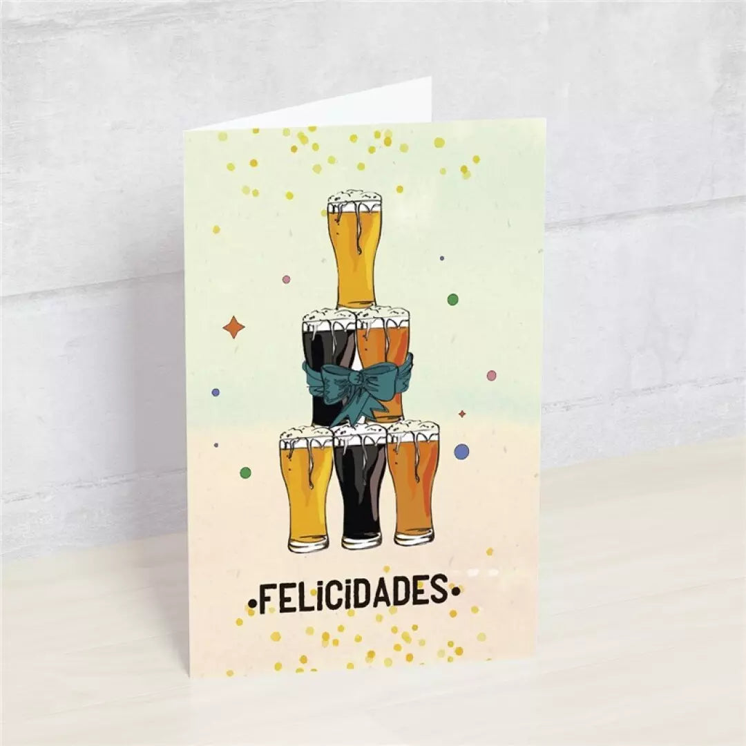 Postal FELICIDADES cervezas - Happy Mots
