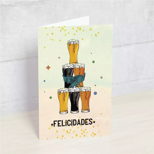 Postal FELICIDADES cervezas - Happy Mots