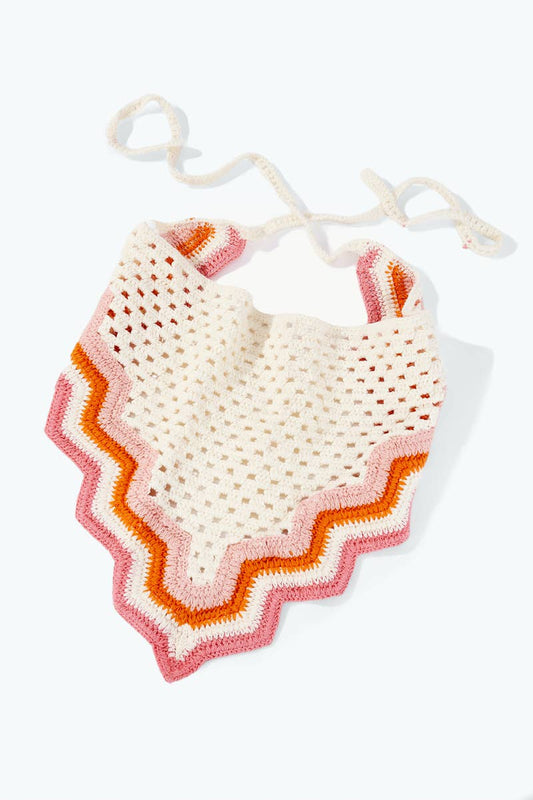 Bandana de crochet Beige, Rosa y Naranja