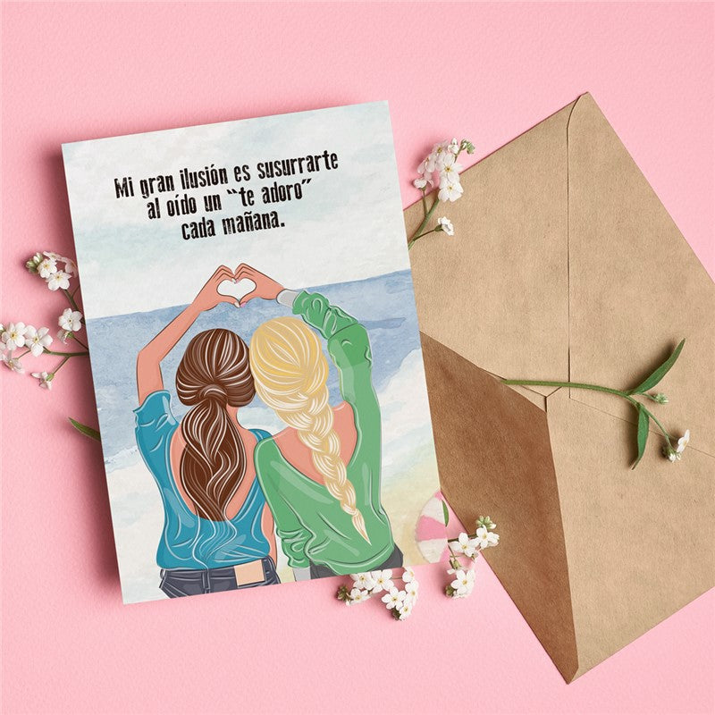 Postal MI GRAN ILUSIÓN ES SUSURRARTE AL OÍDO “TE ADORO”  CADA MAÑANA - HAPPY MOTS