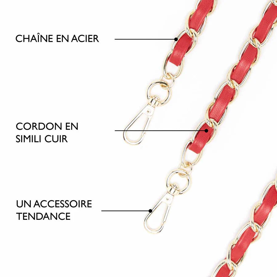 Cadena Para Teléfono DORADO Y CUERO ROJO - DRAEGER