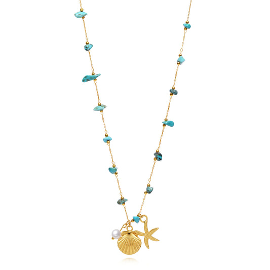 Collar Turquesa Concha y Estrella de Mar