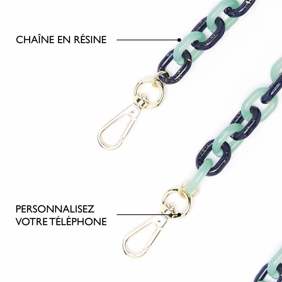 Cadena Para Teléfono RESINA LARGA MULTICOLOR VERDE Y AZUL - DRAEGER